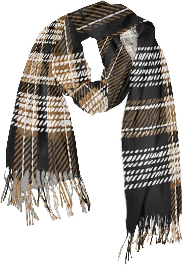 Black Brown Tartan Plaid Pattern Women's Scarf Soft Warm Fall Winter Scarves Long Pashmina Shawls and Blanket Wraps