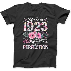 100 Year Old Made in 1923 Floral 100th Birthday Gifts Women T-Shirt Sweatshirt Hoodie Tanktop for Men Women Kids Black  S