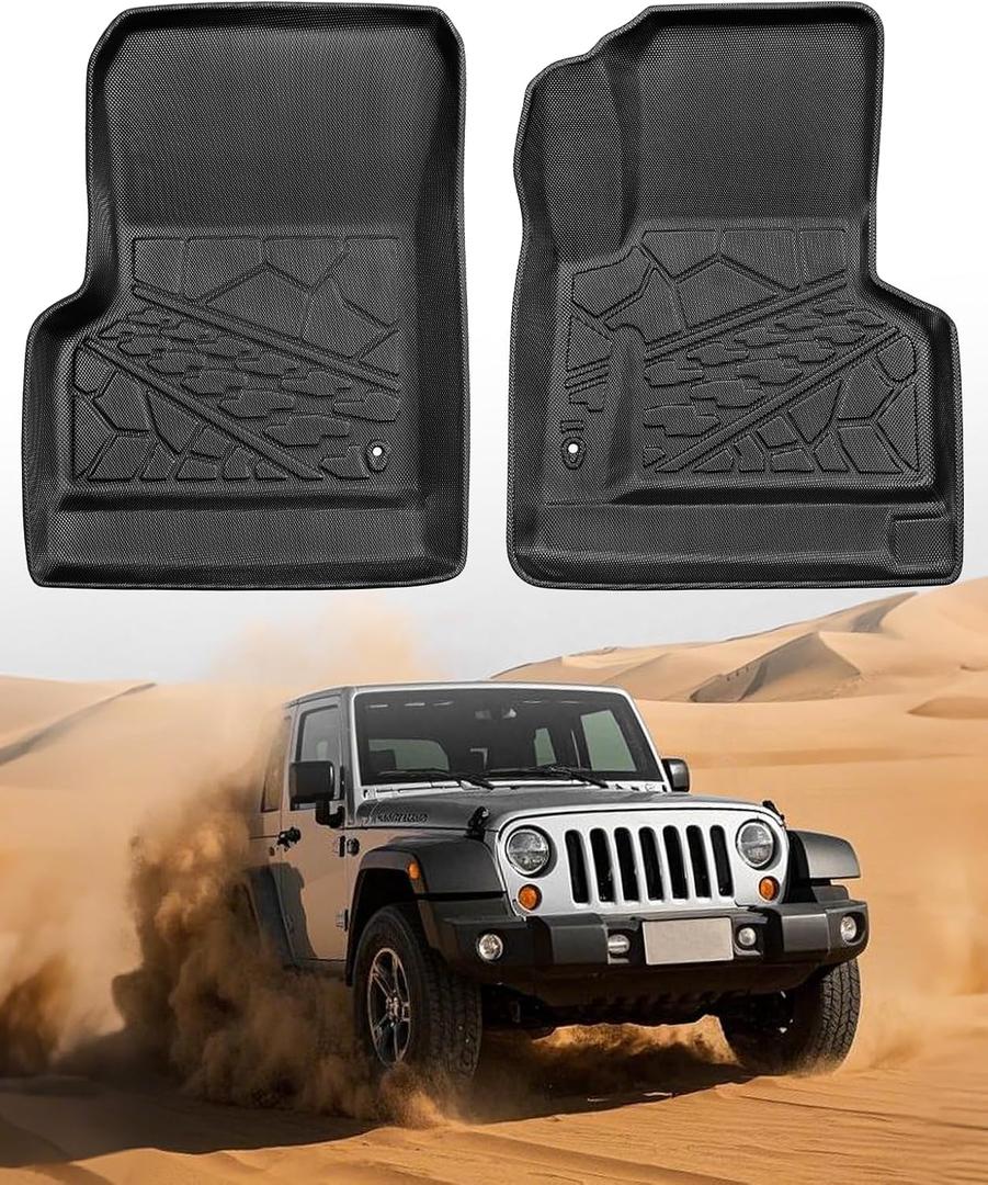 Floor Mats for Jeep Wrangler TJ: 1997-2006 Front Row Floor Liners, All-Weather Car Accessories TPE Rubber Custom Fit for Wrangler 2006 2005 2004 2003 2002 2001 2000 1999 1998 1997 2-Door LJ Black 2PCS