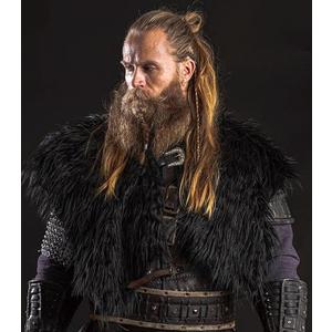 L'VOW Men Viking Fur Shawl Medieval Faux Fur Mantle Shoulder Wrap Collar Warrior Renaissance LARP Cosplay Costume Black