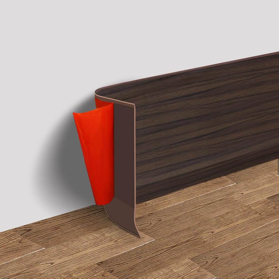 Vinyl Wall Base Baseboard Molding Trim 4" Flexible Self Adhesive Rubber Wall Base Moulding Trim Peel and Stick Design, 4 Inch x 60 Feet, Brown Wood Grain
