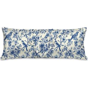 Romantic Body Cooling Pillow Cases Cover, Blue Floral Body Pillow Cover,Chinoiserie Decor,Satin Pillowcase for Hair and Skin,Soft Long Pillow Cover with Zipper Closure 20x54 Inches