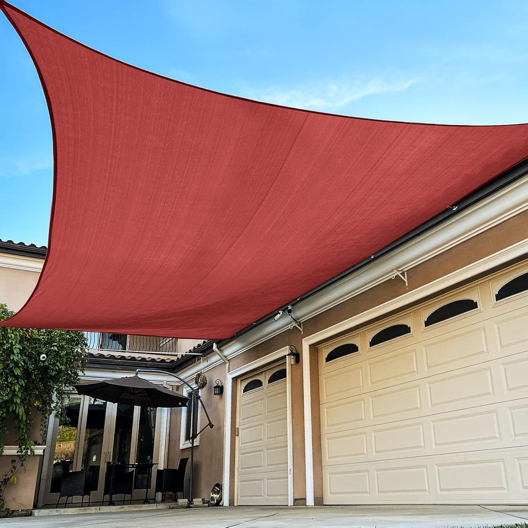 Rectangle Sun Shade Sail Canopy, 8' x 14' Patio Shade Cloth Outdoor Cover - Sunshade Fabric Awning Shelter for Pergola Backyard Garden Carport (Red)