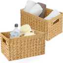 GRANNY SAYS Wicker Storage Baskets, Woven Baskets for Shelves, Waterproof Baskets for Organizing, Wicker Baskets with Handles, 2-Pack (13"L x 8 "W x 7"H, Natural)