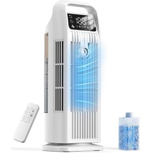Portable Air Conditioner, 4 in 1 Evaporative Air Cooler with Remote Control, 1200ML Water Tank, 120 Oscillating, 4 Speeds, 12H Timer, Mist Spray Tower Fan for Home Office, White