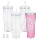 24 Oz Acrylic Snowglobe Tumbler, Pack of 3 Pre-Drilled Double Wall Acrylic Clear Cup for Glitter Snow Globe DIY, Double Wall Snowglobe Cup