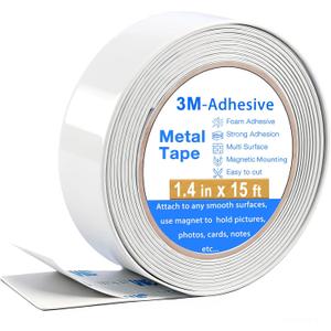 Metal Tape with Adhesive for Magnets, (1.4 inch Wide X 15 ft Long) Flexible White Metal Tape Roll, White Ferrous Tape Stick on Wall to Hold Magnetic Products