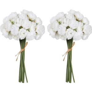 IPOPU Ranunculus Artificial Flowers Peonies Flowers 18 PCS Silk Flowers Artificial Peonies Faux Ranunculus Flowers for for DIY Wedding Bouquet Bridal Shower Filler Flowers Dcor, (White)