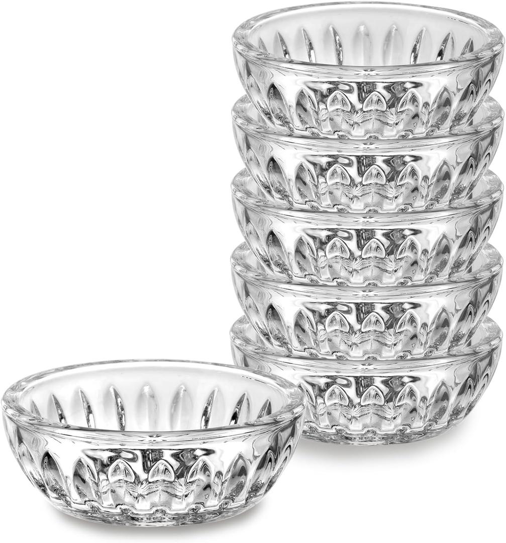 6 pack 2oz Glass Bowl Set Round Small Serving Dish for Dessert Salad Snack Ingredient Bowls for Prep Crystal Clear Relish Tray for Appetizer Sauces Dip