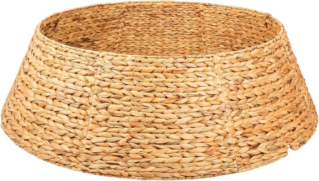 Rattan Christmas Tree Collar - 42in Rustic Farmhouse Style, Hand-Woven Natural Fiber Base with Bow, Large Tree Skirt for Holiday Decor, Fits 6-8ft Trees & Conceals Stand