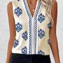 BLENCOT Women's Summer Tank Tops Chiffon V Neck Sleeveless Floral Printed Shirts Blouse (L)