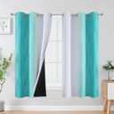 Estelar Textiler Teal and Greyish White Blackout Curtains & Drapes for Bedroom, Thermal Insulated Ombre Blackout Drapes, Room Darkening Energy Saving Curtains for Living Room, 42Wx63L, 2 Panels