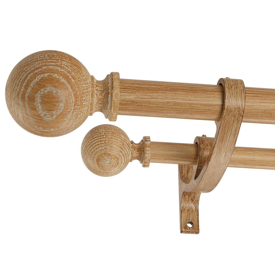 Double Wood Curtain Rods for Windows 140 to 164 Inches,1 Inch Front and 5/8 Inch Back Heavy Duty Curtain Rod with Imitation Wood Grain Ball Finials and Double Aluminum Bracket,Light Wood Grain