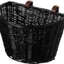 Wicker Front Cargo Bike Basket - Perfect for Riders of All Ages and Genders - for Beach Cruiser, Stationary Bike, E-Bike, or Road Bike with Stylish Faux Leather Straps, Black
