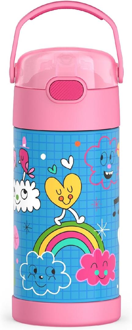 THERMOS FUNTAINER Water Bottle with Straw - 12 Ounce - Kids Stainless Steel Vacuum Insulated Water Bottle with Lid, Sketchbook (12 Ounces)