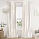 Guken Ivory Linen Blackout Curtains 96 Inch Length 2 Panels Set for Living Room Bedroom Back Tab Thermal Insulated 100% Black Out Linen Drapes Room Darkening Window Curtains 96 Inches Long