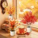 Chuangdi 6 Pcs Artificial Fall Thanksgiving Flowers in Vase 11.8 Inch Fall Thanksgiving Table Centerpieces Faux Potted Plant Fake Flowers in Pot Table Decor for Home Office Party Kitchen(Flower)