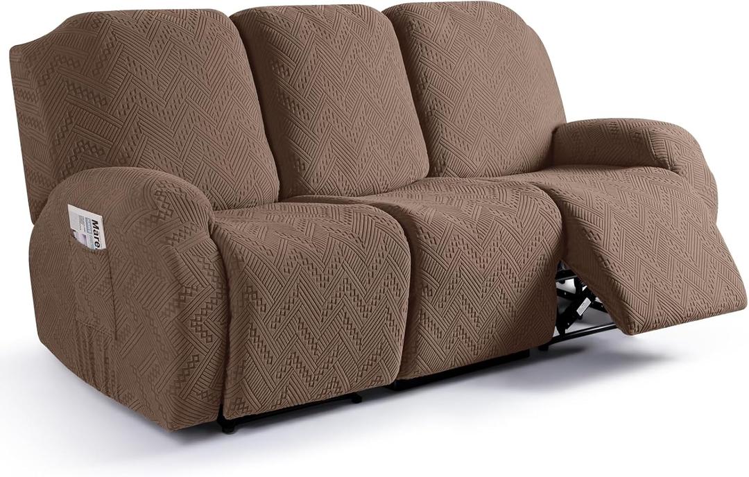 Ruaozz Recliner Sofa Covers Recliner Chair Covers Couch Covers for Reclining Couches with Pockets Washable Furniture Protector with Elastic Bottom (3 Seater, Brown)