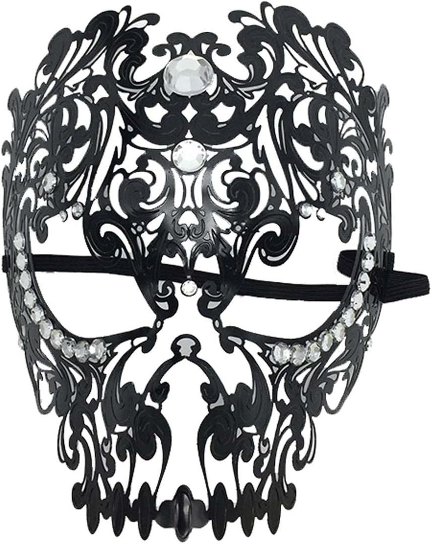 Sheliky Masquerade Mask for Women Men Mardi Gras Halloween Costume Masks Christmas Cosplay Metal Party Masque (Black)