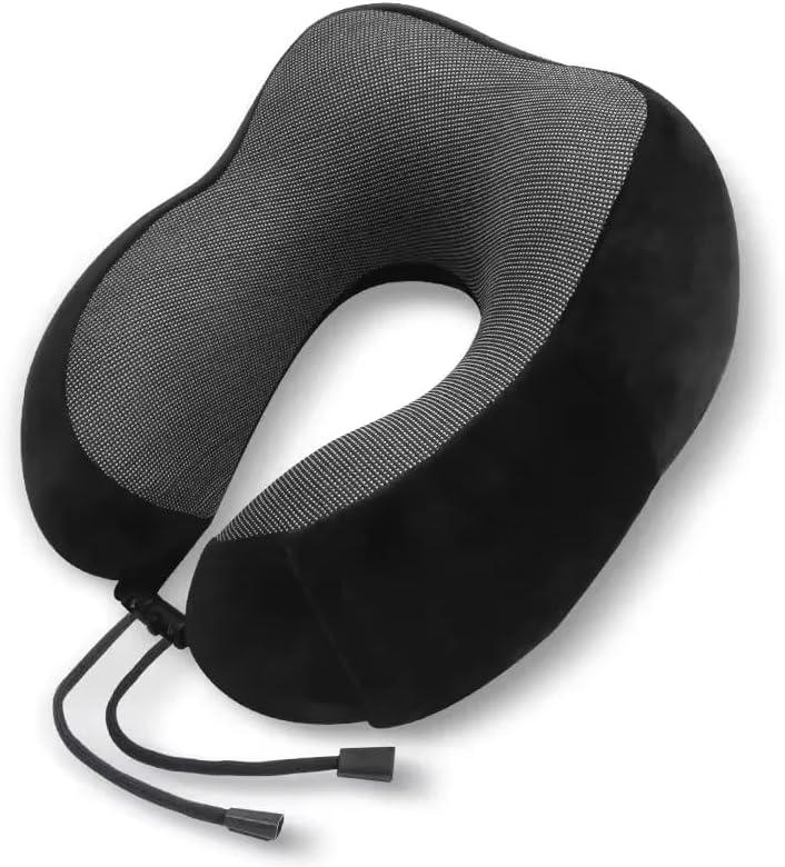 1pc Travel Pillow for Airplane Memory Foam Neck Pillow, Soft & Support Travel Pillow with Storage Bag for Travelling, Sleeping Rest, Car, Train and Home Use(Black)
