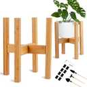 Adjustable Bamboo Plant Stand for Indoor Plants, Holder Rack Fits 8"-12" Pots for Living Room, Bedroom, Corner - Space Saving Shelf (Pot & Plant Not Included)(Primary Color)