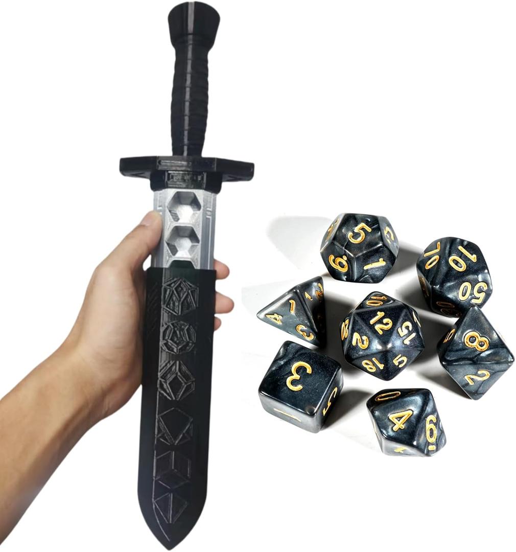 Dagger Dice Holder Box Dice Tower Dungeons and Dragons RPG Tabletop Roleplaying Game Jail D&D (Random 7PCS D20 Dice Set Included) Black