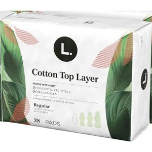 L. Ultra Thin Pads for Women, Regular Absorbency, Organic Cotton Top Layer, Unscented Pads with Wings, 28 Count