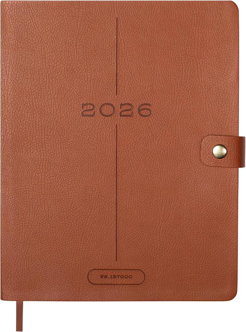 Fringe Studio 2026 Weekly Planner, Aug 2025 - Dec 2026, 17 Month, Faux Leather Wrapped Cover, "TEXT BLOCK COGNAC", 8"w x 10"h, 240 Pages (137FL003)