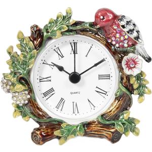 Mini Tabletop Clock, Decorative Vintage Floral Metal Table Clock with Battery Operated for Bedside, Table, Living Room, Home and Office (Burgendy With Green)