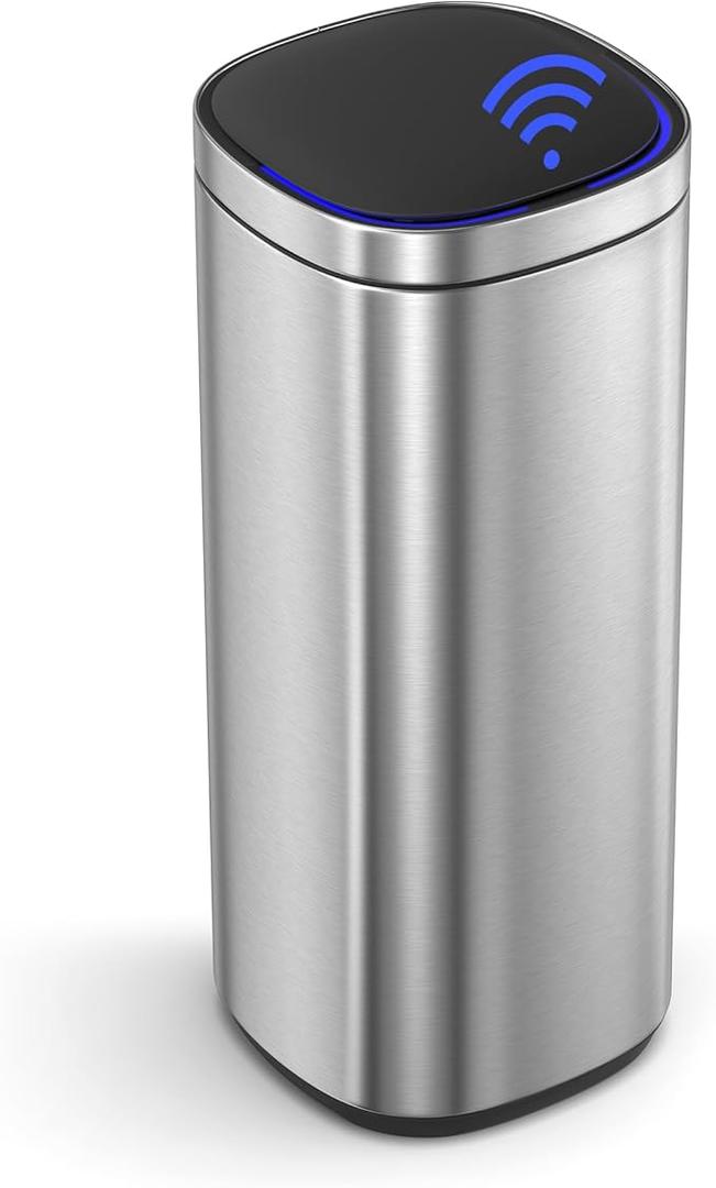 SONGMICS Motion Sensor Trash Can, 13 Gallon Automatic Kitchen Garbage Can, Multi-Colored Indicator Lights, Ozone Odor Control, Stay-Open Lid, Tall, Stainless Steel, Silver ULTB620E50V1