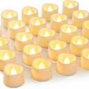 Homemory 72-Pack Novelty Flickering Flameless Tea Lights, 200+Hours Battery Operated, Fake Electric LED Votive Candles for Small Wedding Table Centerpieces, Proposals, Anniversaries (Warm White Glow, White Base)