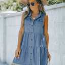 luvamia Women's Casual Summer Lapel Sleeveless Button Down Short Denim Jean Dress 2XL
