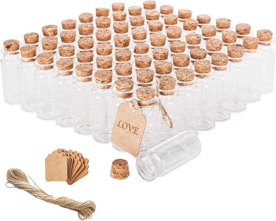 64PCS Cork Stoppers Glass Bottles, DIY Decoration Small Tiny Glass Jars Favors,Mini Vials Cork,10ml Storage Container for Art Crafts for Wedding Party Supplies