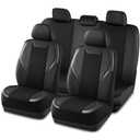 Road Comforts Car Seat Cover Full Set, Leather Mesh Seat Covers, Airbag Compatible, Universal Fit for Most Cars, SUVs, Trucks, and Vans - Black