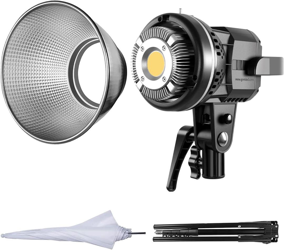 GVM 80W CRI97+ 5600K Dimmable LED Video Lights with Bowens Mount Kit Continuous Output Lighting Spotlight for YouTube Vlog Wedding Photography Shooting Light with Reflector