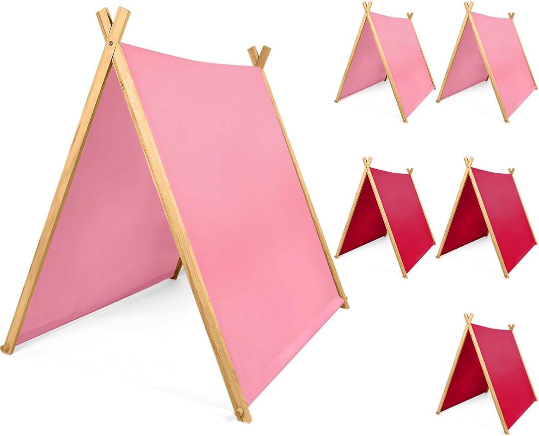 6 Pack Teepee Tents Bulk, Sleepover Play Tents Washable Foldable Teepee Shelter for Indoor Outdoor Slumber Pajama Party(Pink, Rose Red), 46.5 Inches X 34.6 Inches