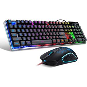 Gaming Keyboard and Mouse Combo, K1 RGB LED Backlit Wired Keyboard with 104 Key Computer PC Gaming Keyboard for PC/Laptop (Black)