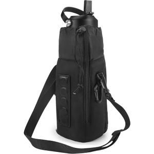 Bagenerous Gym Magnetic Water Bottle Holder with Adjustable Shoulder Strap and Phone Pocket,Holds 30/40oz Bottle Sleeve with Handle/Handleless,7 Card Pockets (Black)