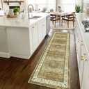 Lahome Washable Rug Runners for Hallways Non Slip,Hallway Runner Rugs with Rubber Backing, 8Ft Oriental Long Carpet Runner for Entryway Indoor Kitchen Bedroom Bedside(Gold, 2.5x8)