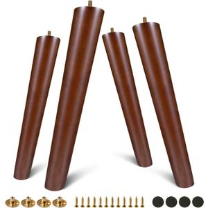 FoDau770 Brown Rubber Wood Furniture Legs 16 Inches, Slant Tapered Wood Feet Mid Century Sofa Legs Set of 4, 5/16" UNC Furniture Feet Replacement Parts for Cabinet Couch Dresser Chair Ottoman Table