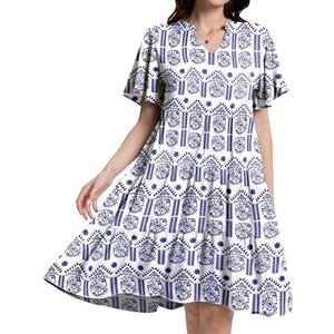 HeJoy Womens Casual Tiered Swing Midi Dress Ruffle Sleeve V Neck A Line Petite Summer Dresses with Pockets Size M