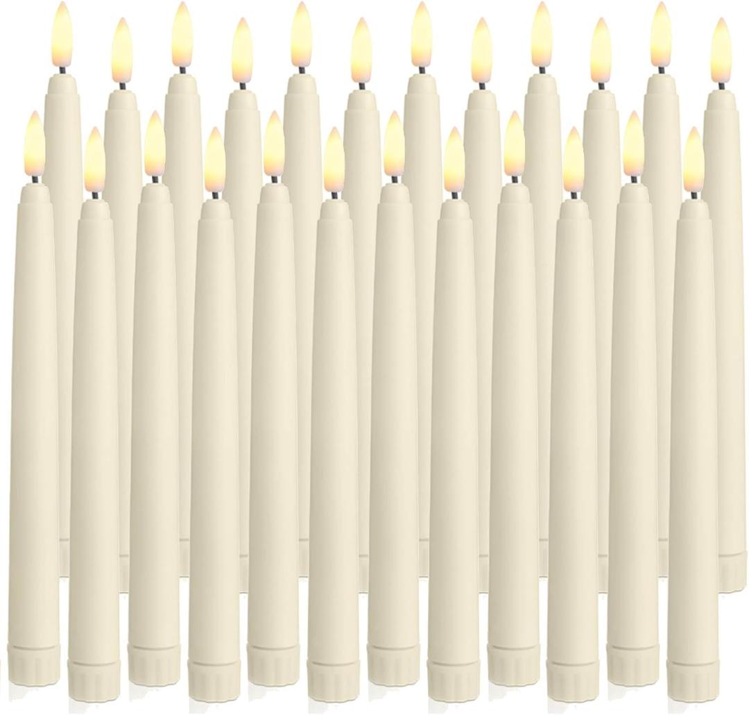 Baquler 24 Pcs Flameless Taper Candles LED Taper Candles Flickering Bulk Ivory LED Candlestick for Easter Wedding Church Halloween Christmas Party Decor Table Centerpiece, 8.5 in, No Batteries