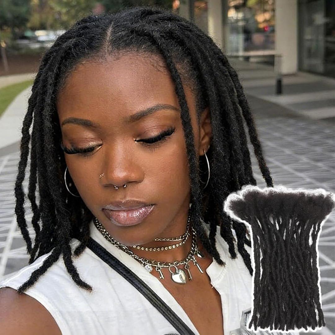 FAVE Human Hair Dreadlock Extensions 0.4cm Width New Anti-Shedding Tech Loc Extensions 6 Inch 30strands Full Handmade Dreads Extensions Real Hair Loc Extension Human Hair for Men/Women(Natural Balck)