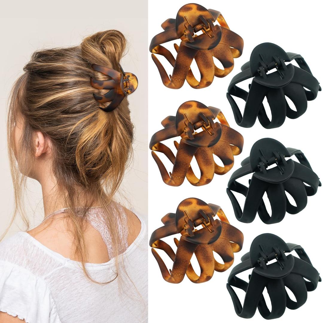 2.8" Medium Octopus Hair Clips for Women, Matte Claw Clips for Thin Hair, 90' Strong Hold Non-slip Spider Octopus Clip for Fine Hair Jaw Clips (Black & Tortoise)