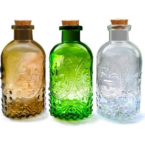 Small Clear Glass Apothecary Diffuser Decorative Bottles Vase Home Decorations Ornaments with Cork Lids ,Spice Container Spell Jars,Wedding Witchcraft Supplies, Set of 3 ,Antique /Vintage Style