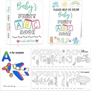 Hongpar Baby's First ABC Book Baby Shower Activity Keepsake Game,Alphabet Coloring Baby Books for Baby Shower, Baby's First Alphabet Coloring Book, Alphabet A to Z Vehicle Coloring Pages