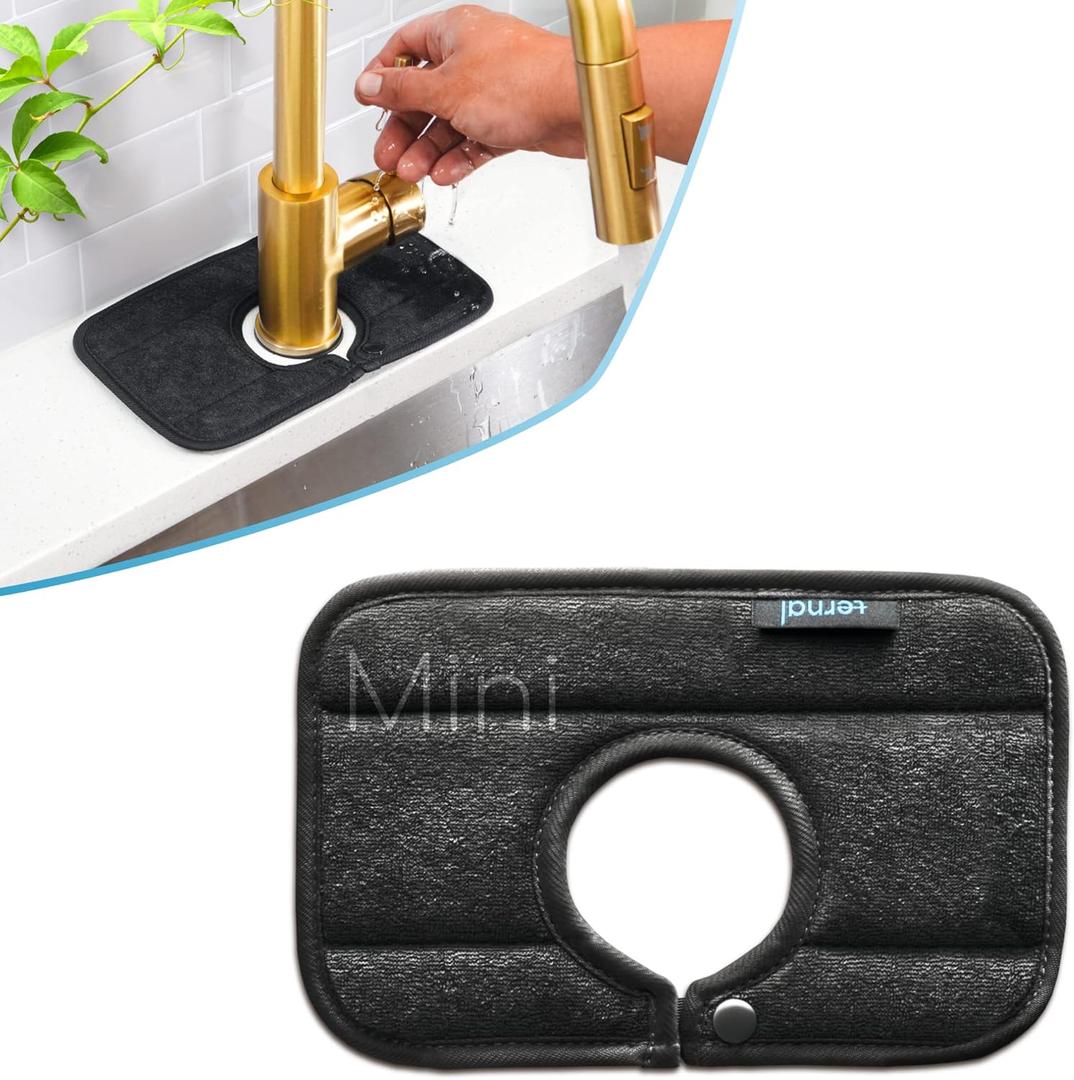 The Original Ternal Sinkmat Drip Catcher & Splash Guard, Faucet Mat for Sinks  Absorbent Microfiber, Machine Washable Counter Protector & Drying Mat for Kitchen, Bathroom or RV [Black, Mini, 1 Pack]