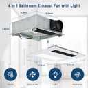 Bathroom Exhaust Fan (with Lighting and Heating) 4-in-1 Ventilation System | 1800W Heating, 190 CFM Airflow, Ultra-Quiet 30 dB | Easy Install, Cutout Size: 11.2 x 11.2 in