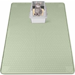 Cat Litter Mat, XXL Extra Large 50" x 35" Silicone Mat Litter Trapping Mat for Scatter Control, Soft on Kitty Paws, Easy to Clean (Green)