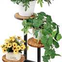 VECELO 3 Tier Plant Stand Indoor Outdoor, Tall Metal Wood Flower Shelf for Multiple Plants, Small Tiered Round Corner Display Rack, Planter Pot Holder for Patio Garden Balcony Living Room Bedroom